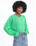 HiCCUP Pulover dama scurt - cu guler rotund - rupt - tricot - Verde lime -