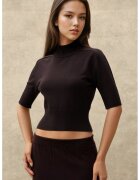 HiCCUP Pulover dama scurt - guler inalt - texturat - maro inchis - tricot