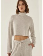 HiCCUP Pulover dama texturat - guler inalt - scurt - natural - poliester