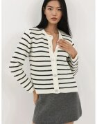 HiCCUP Pulover dama - tricot - model cu dungi si nasturi - alb/negru