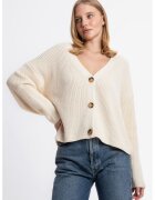 HiCCUP Pulover dama - tricot - model cu nasturi - crem