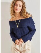 HiCCUP Pulover dama - tricotat - albastru marin -