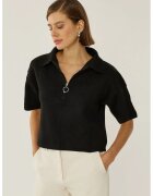 HiCCUP Pulover dama - tricotat cu guler cu fermoar - slim fit - negru - acrilic