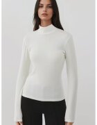 HiCCUP Pulover dama - tricotat cu guler inalt - croiala slim fit - alb - jerseu