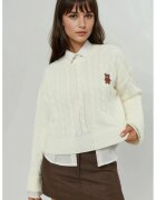 HiCCUP Pulover dama - tricotat cu impletitura si broderie - alb - tricot