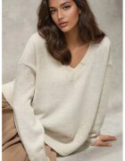 HiCCUP Pulover dama - tricotat gros - decolteu in V - alb natural - tricot