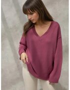 HiCCUP Pulover dama - tricotat gros - decolteu in V - mov - tricot