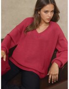 HiCCUP Pulover dama - tricotat gros - decolteu in V - rosu - tricot
