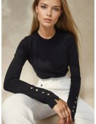 HiCCUP Pulover dama - tricotat - guler rotund - detalii cu nasturi - negru - tricot