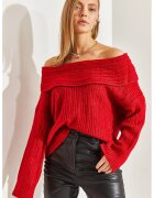 HiCCUP Pulover dama - tricotat reiat de pe umar - rosu - tricot -