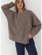 HiCCUP Pulover dama - tricotat texturat - guler rotund - bej - material acrilic