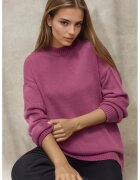HiCCUP Pulover lung dama - tricotat din material gros - guler rotund - roz prafuit - tricot