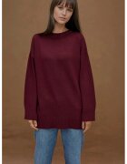 HiCCUP Pulover lung - tricotat gros - guler rotund - visiniu - tricot
