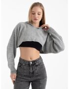 HiCCUP Pulover scurt cu gluga - gri - tricot