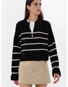 HiCCUP Pulover tricotat - cu dungi - fermoar - negru - acrilic