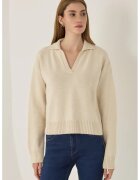 HiCCUP Pulover tricotat cu guler polo - confortabil - elegant - natur - tricot