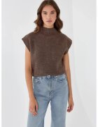 HiCCUP Pulover tricotat - guler inalt - confortabil - maro - acril