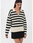 HiCCUP Pulover tricotat - guler polo - dungi - negru - material acrilic