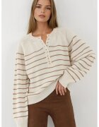 HiCCUP Pulovere dama - pulover cu dungi - detalii nasturi - bej - tricot