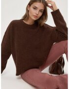 HiCCUP Pulovere dama - pulover cu guler rotund - textura impletita - tricot - Castaniu-maro -