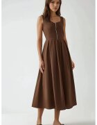 HiCCUP Rochie maxi - A-line - decolteu rotund - fermoar - maro - textil