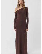 HiCCUP Rochie Maxi - Bodycon cu Guler Asimetric - Maro - Jerseu