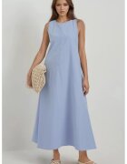 HiCCUP Rochie maxi - colectia Mixray - guler rotund - albastra - textil