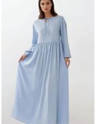 HiCCUP Rochie maxi - croiala in A - guler rotund - albastru - textil