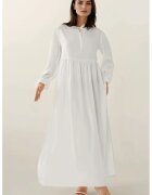 HiCCUP Rochie maxi - croiala in forma de A - guler rotund - alb - textil