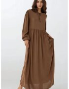 HiCCUP Rochie maxi - croiala in forma de A - guler rotund - maro - textil