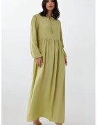 HiCCUP Rochie maxi - croiala in forma de A - guler rotund - verde - textil