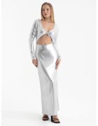 HiCCUP Rochie maxi - decolteu in V metalic - maneca lunga - gri - textil
