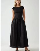 HiCCUP Rochie maxi - decolteu tip barca - croiala in forma de A - neagra - textil