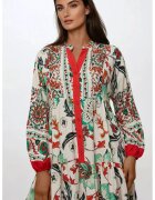 HiCCUP Rochie maxi din viscoza cu maneci lungi - A-forma - confortabila - multicolor - S - Portocaliu