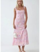 HiCCUP Rochie maxi - florala - guler in forma de inima - roz aprins - textil