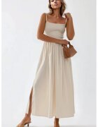 HiCCUP Rochie maxi - forma de A - decolteu patrat - bej - textil