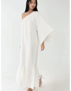 HiCCUP Rochie maxi - guler asimetric - umeri goi - alb - textil