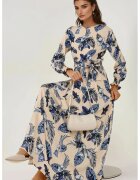 HiCCUP Rochie maxi - guler rotund - maneca lunga - bej - jerseu