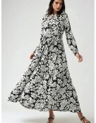 HiCCUP Rochie maxi - imprimeu - cu guler camasa - negru - fabrica