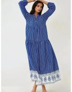 HiCCUP Rochie maxi - imprimeu - decolteu in V - albastru - textil