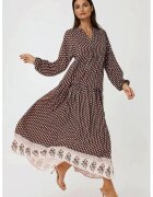 HiCCUP Rochie maxi - imprimeu - decolteu in V - maro - textil