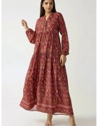 HiCCUP Rochie maxi - imprimeu - decolteu in V - rosu - textil