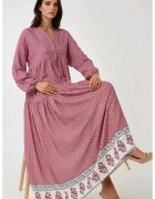 HiCCUP Rochie maxi - imprimeu - decolteu in V - roz - textil