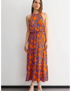 HiCCUP Rochie maxi - Imprimeu floral - Decolteu halter - Portocaliu/Albastru - Portocaliu