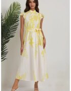 HiCCUP Rochie maxi - imprimeu floral - galben - croiala slim fit