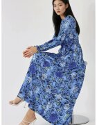 HiCCUP Rochie maxi - imprimeu floral - maneci lungi - albastra - jerseu
