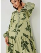 HiCCUP Rochie maxi - imprimeu frunze - verde - viscoza
