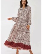 HiCCUP Rochie maxi - imprimeu - guler camasa - rosu - textil