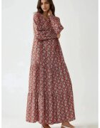 HiCCUP Rochie maxi imprimeu - guler rotund - rosu - viscoza