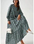 HiCCUP Rochie maxi imprimeu - guler rotund - verde - viscoza